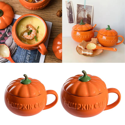 Cute Pumpkin Ceramics Coffee Mug Milk Soup Cup with Lid Breakfast Water Mug Office Home Drinkware Teacup Decoration Morning Cup