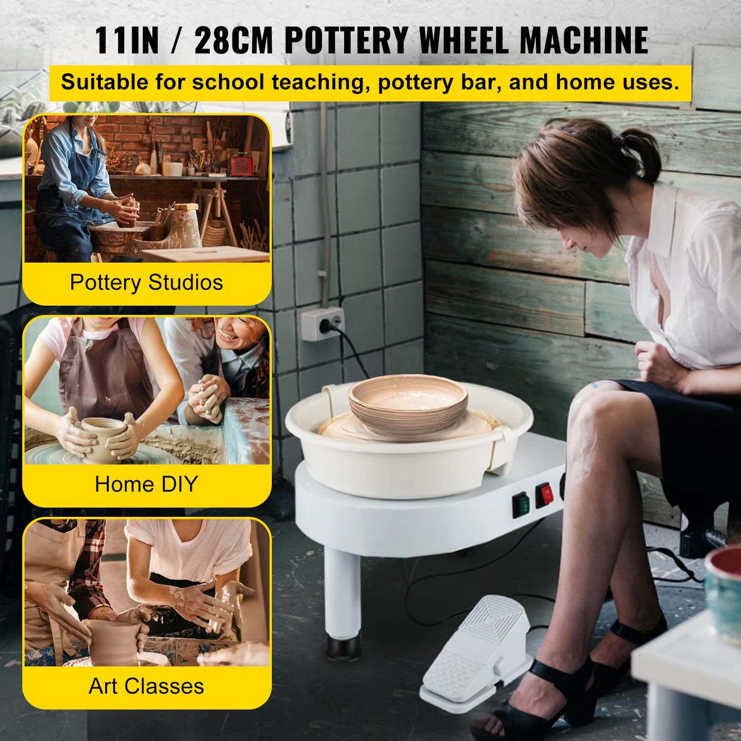 VEVOR Electric Pottery Wheel Machine 28CM 35CM Foot Pedal W/ Shaping Tools for School Ceramic Clay Working Forming DIY Art Craft