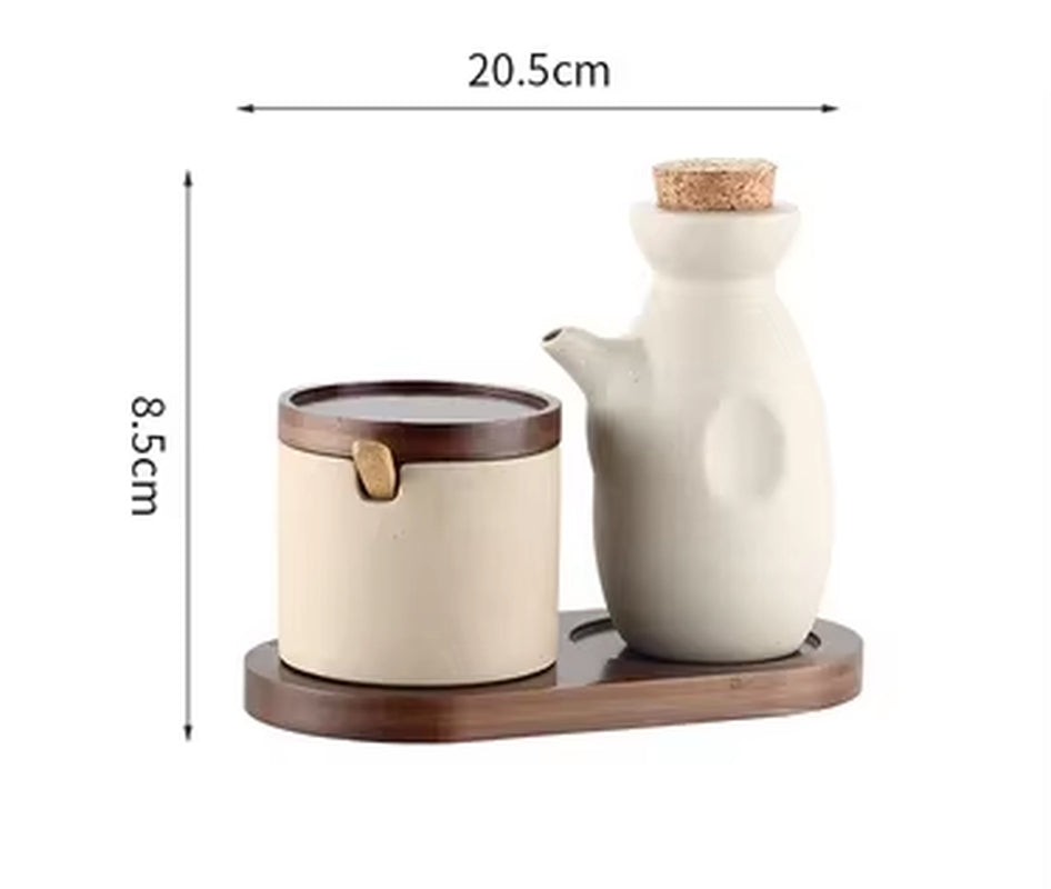 500Ml Japanese Style Oil Bottle Seasoning Tank Household Pottery Seasoning Jar with Lid Salt Jar Olive Oil Kitchen Supplies