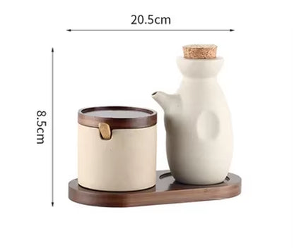 500Ml Japanese Style Oil Bottle Seasoning Tank Household Pottery Seasoning Jar with Lid Salt Jar Olive Oil Kitchen Supplies