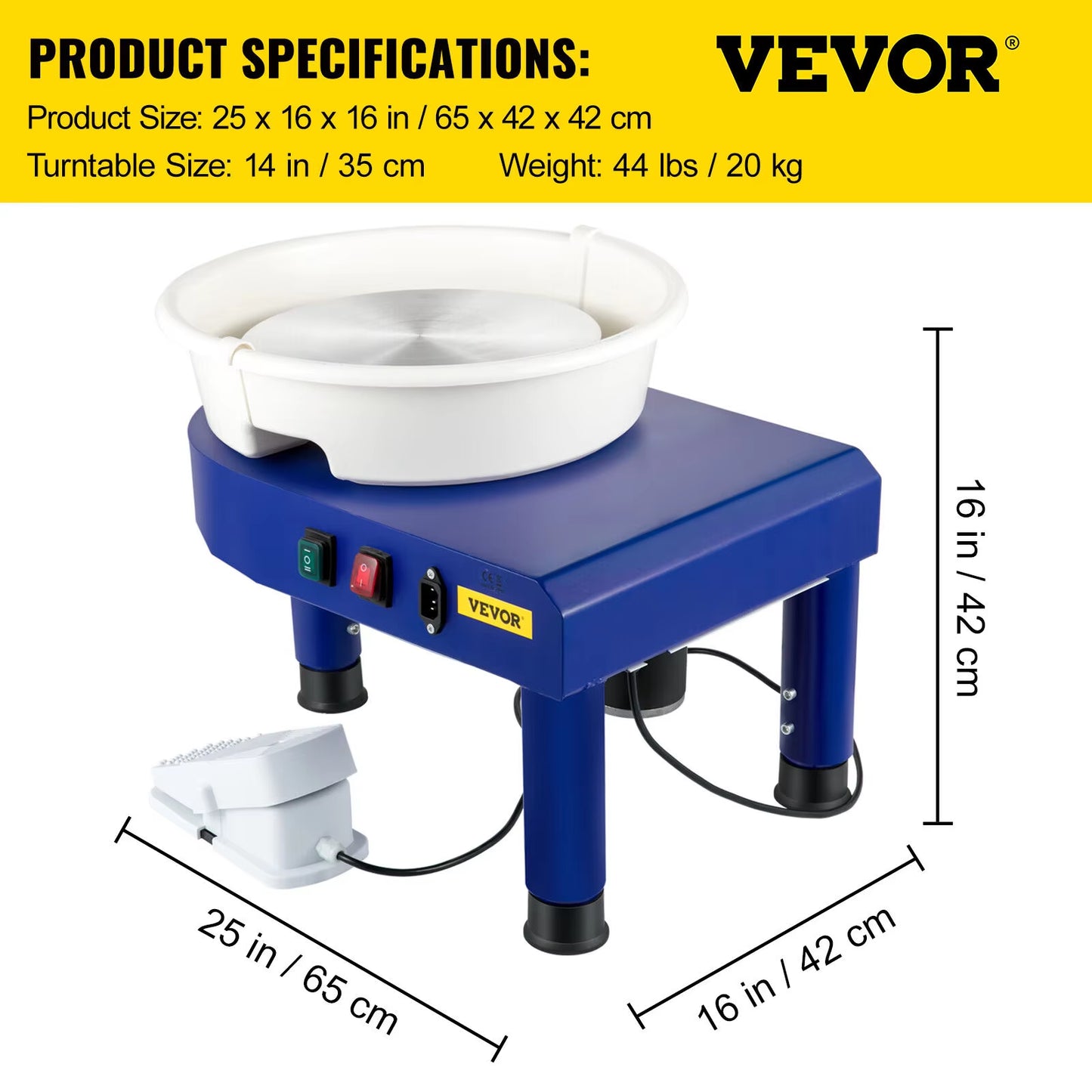 VEVOR Electric Pottery Wheel Machine 28CM 35CM Foot Pedal W/ Shaping Tools for School Ceramic Clay Working Forming DIY Art Craft