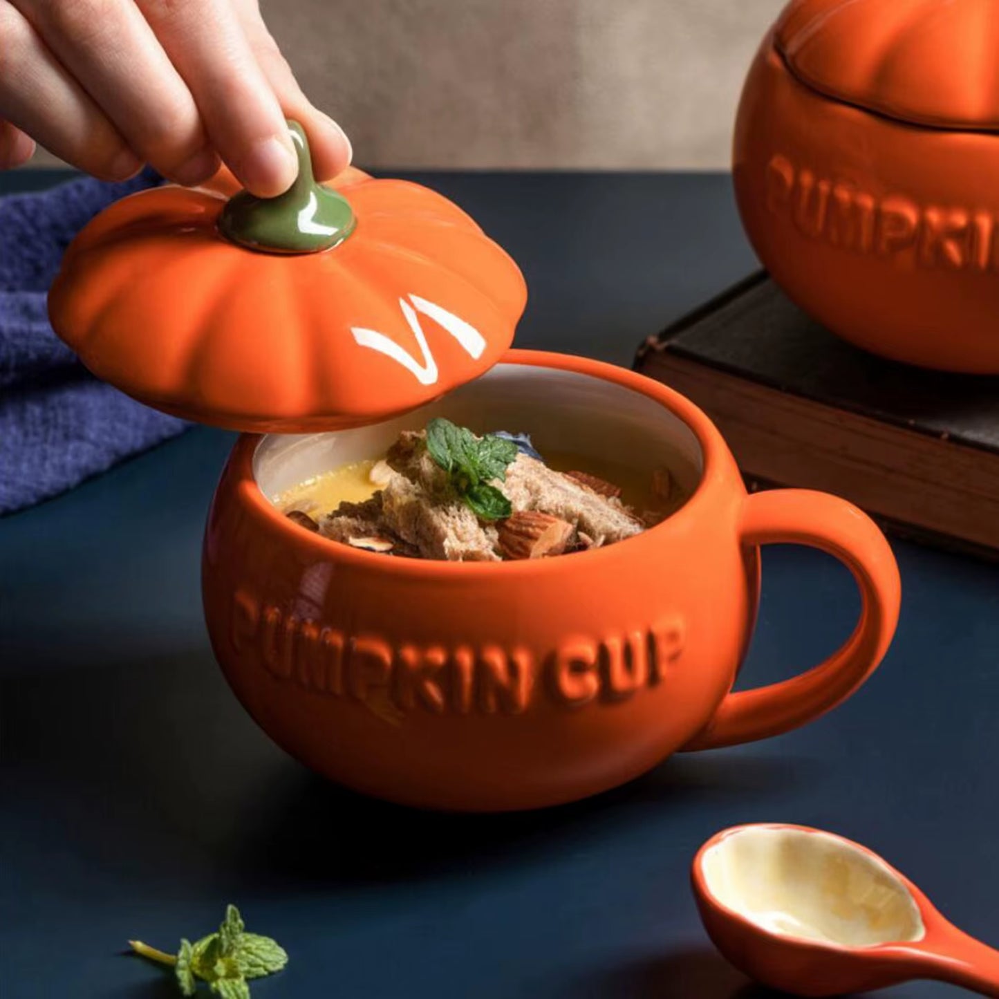 Cute Pumpkin Ceramics Coffee Mug Milk Soup Cup with Lid Breakfast Water Mug Office Home Drinkware Teacup Decoration Morning Cup